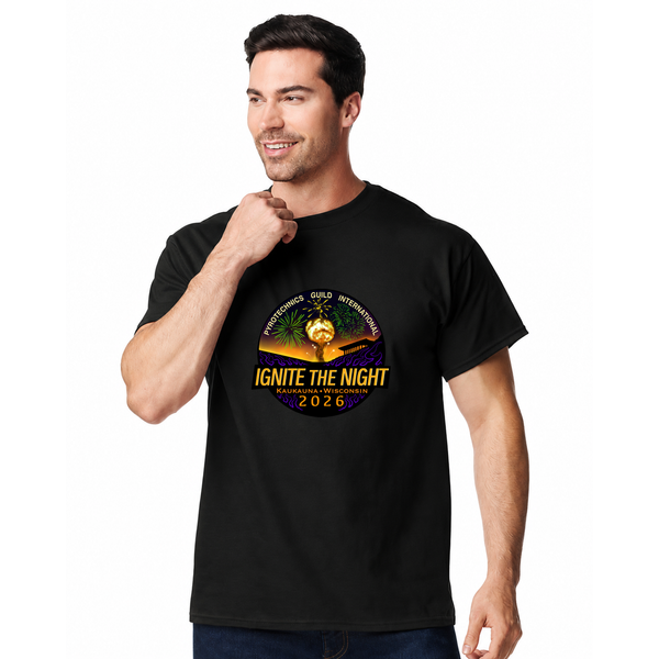 PGI IGNITE THE NIGHT 2026 Jumbo Design Embroidered T-Shirt Black Front View