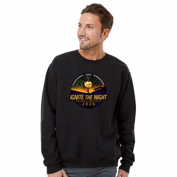 PGI IGNITE THE NIGHT 2026 Jumbo Design Embroidered Crewneck Black Front View
